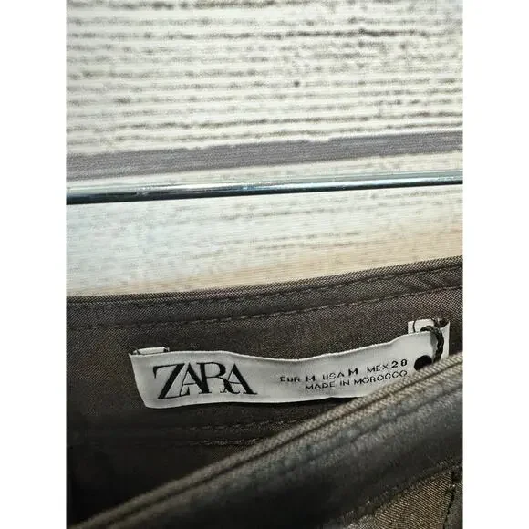 Zara Women's Brown Pleated Asymmetrical Buckle Midi Wrap Skirt Size Medium - Picture 6 of 10